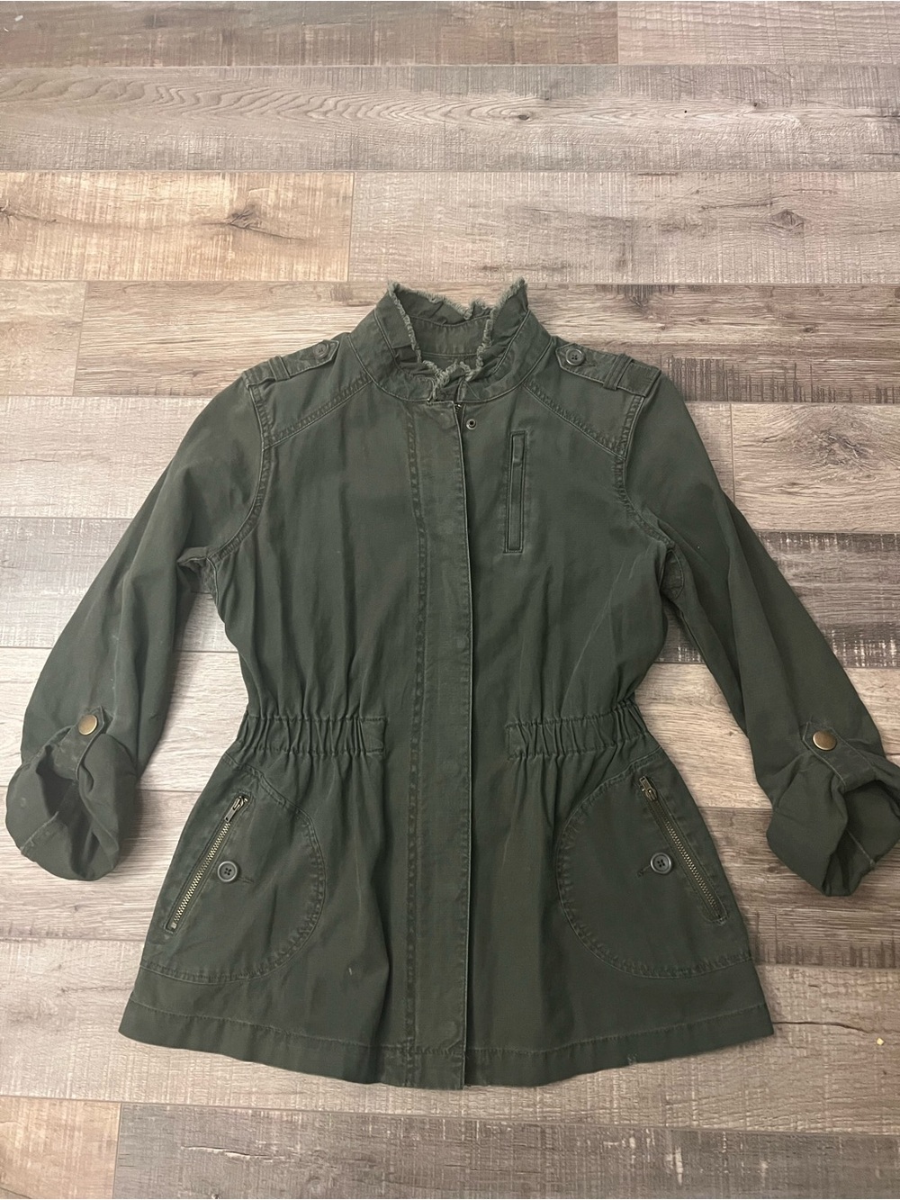 ELLE Olive Green Cinch-Waist Utility Jacket size 4 - Picture 12 of 12